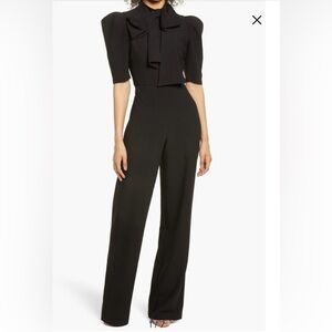 Black Halo Ara Tie Neck Puff Sleeve Jumpsuit Size 10. Retail $525
